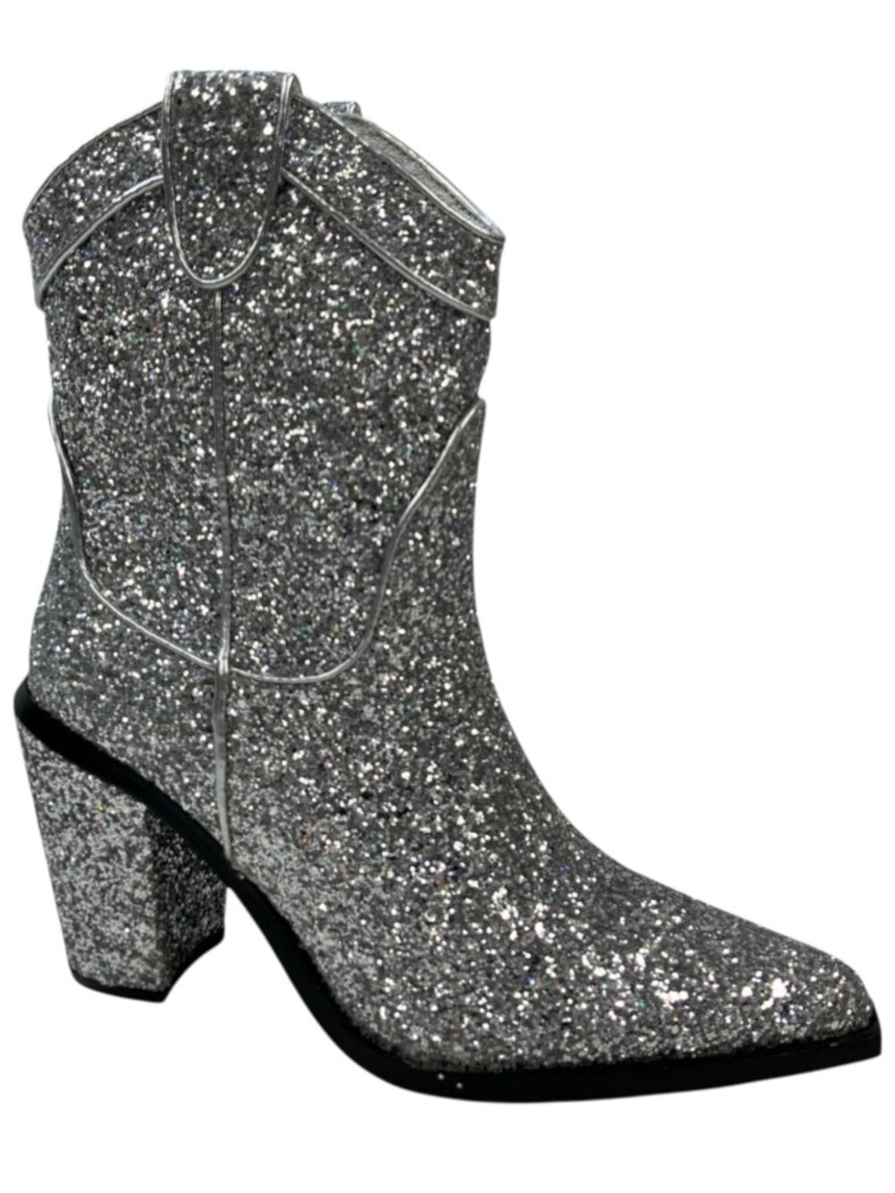 Dolls Kill Trickz N' Treatz Glitter Diva Deputy Cowboy Boots 9 Silver Cowgirl